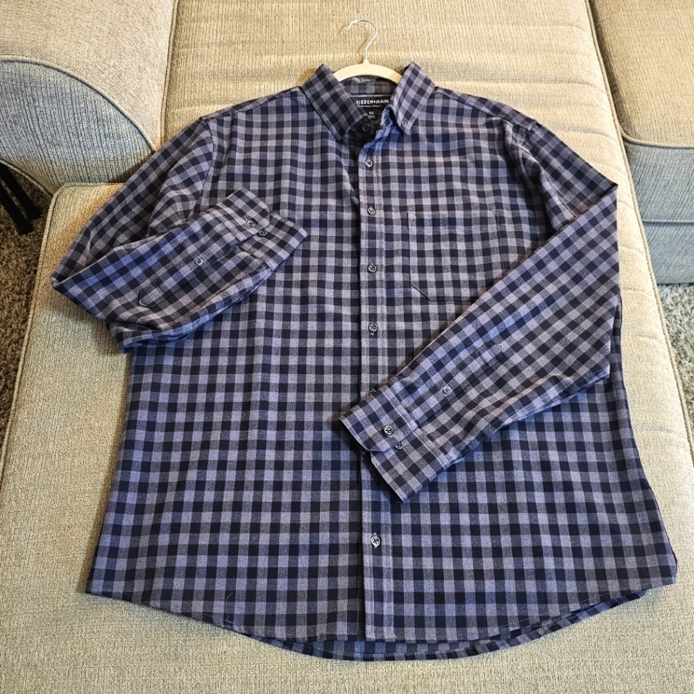 Mizzen + Main Performance Dark Blue Checkered Casual Button Shirt Size XXL Trim
